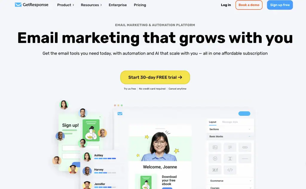 GetResponse – email marketing platform homepage screenshot