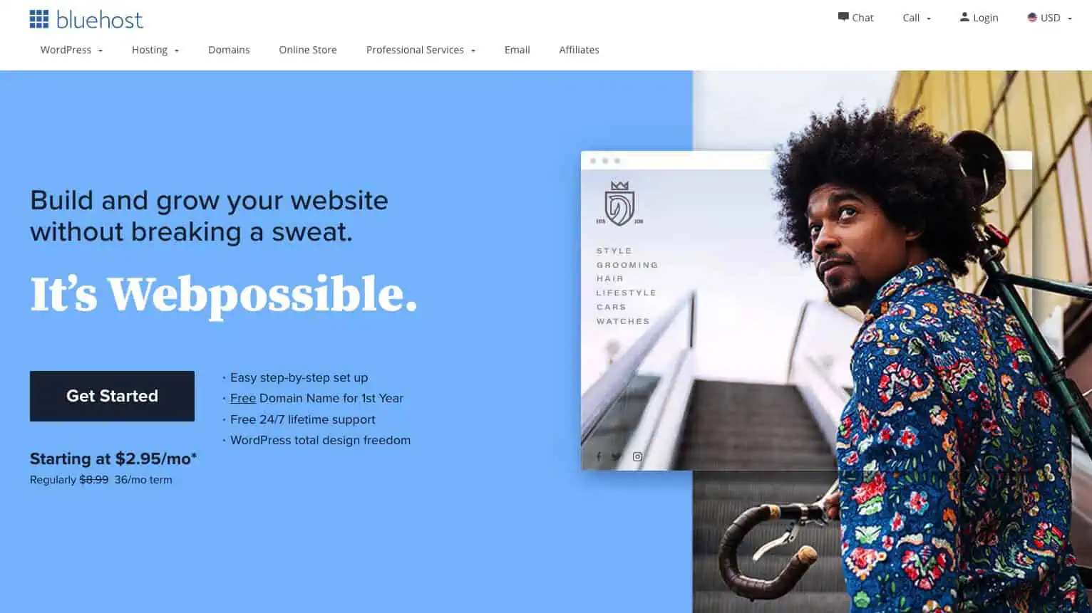 Bluehost – web hosting homepage screenshot