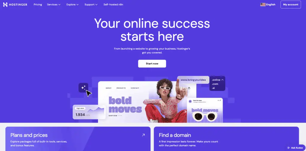 Hostinger – web hosting homepage screenshot