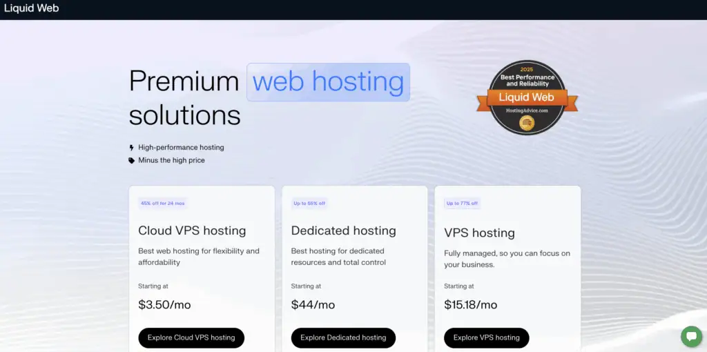 Liquid Web – web hosting homepage screenshot