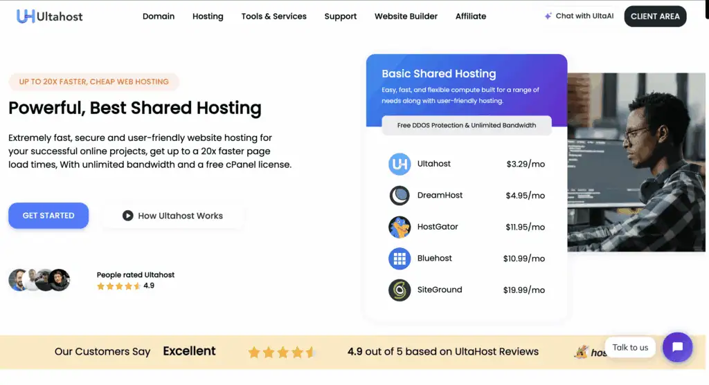 Ultahost – web hosting homepage screenshot