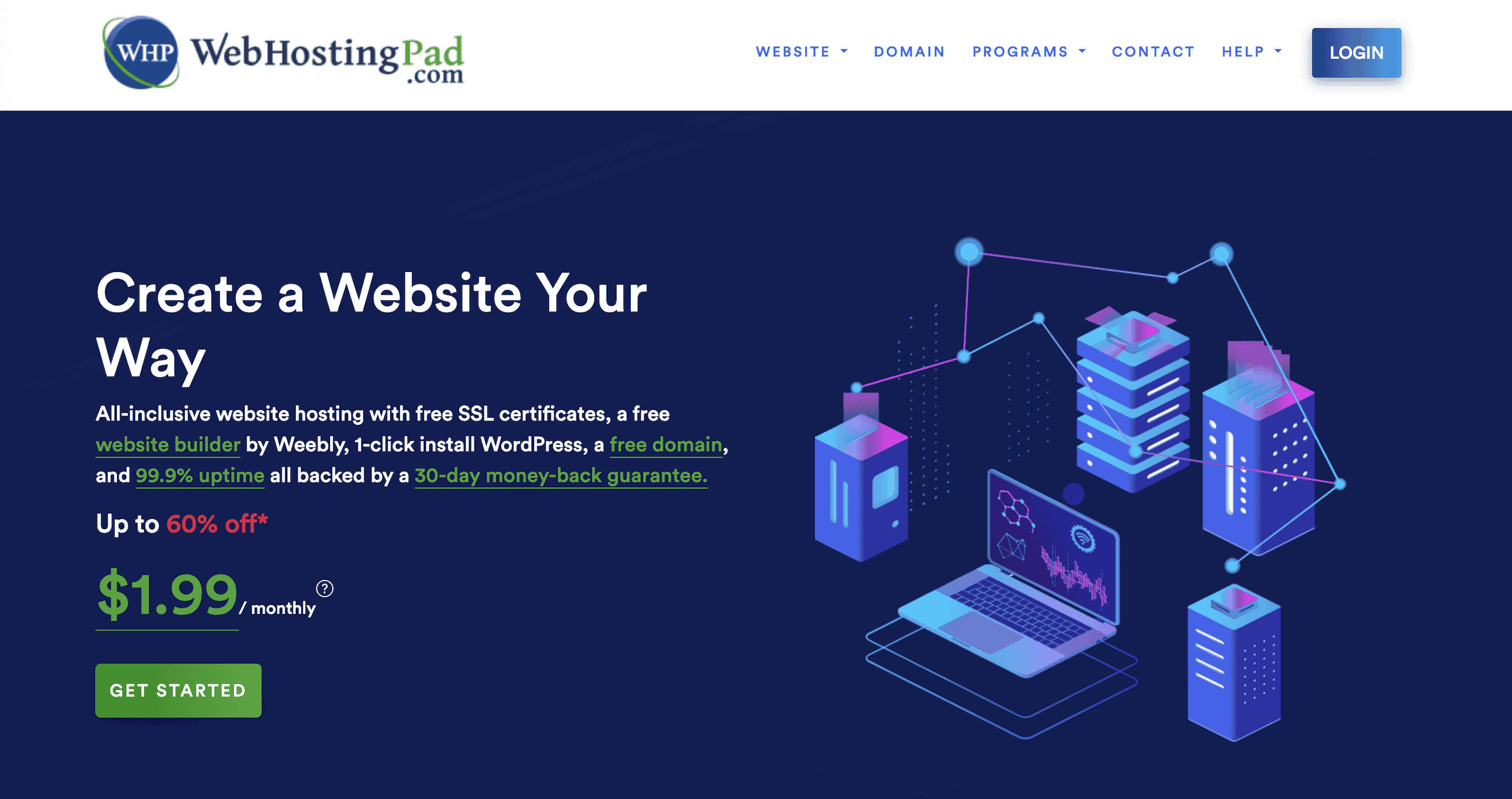 WebHostingPad – web hosting homepage screenshot