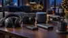 Black Friday technology products arranged in a modern living room