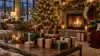 Christmas gifts arranged in a warm holiday living room